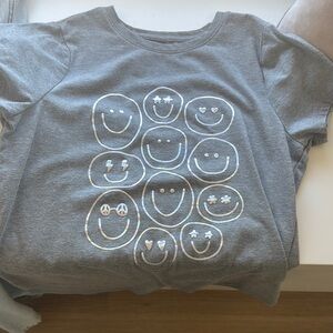 Gray Graphic Tee with Smiley Faces